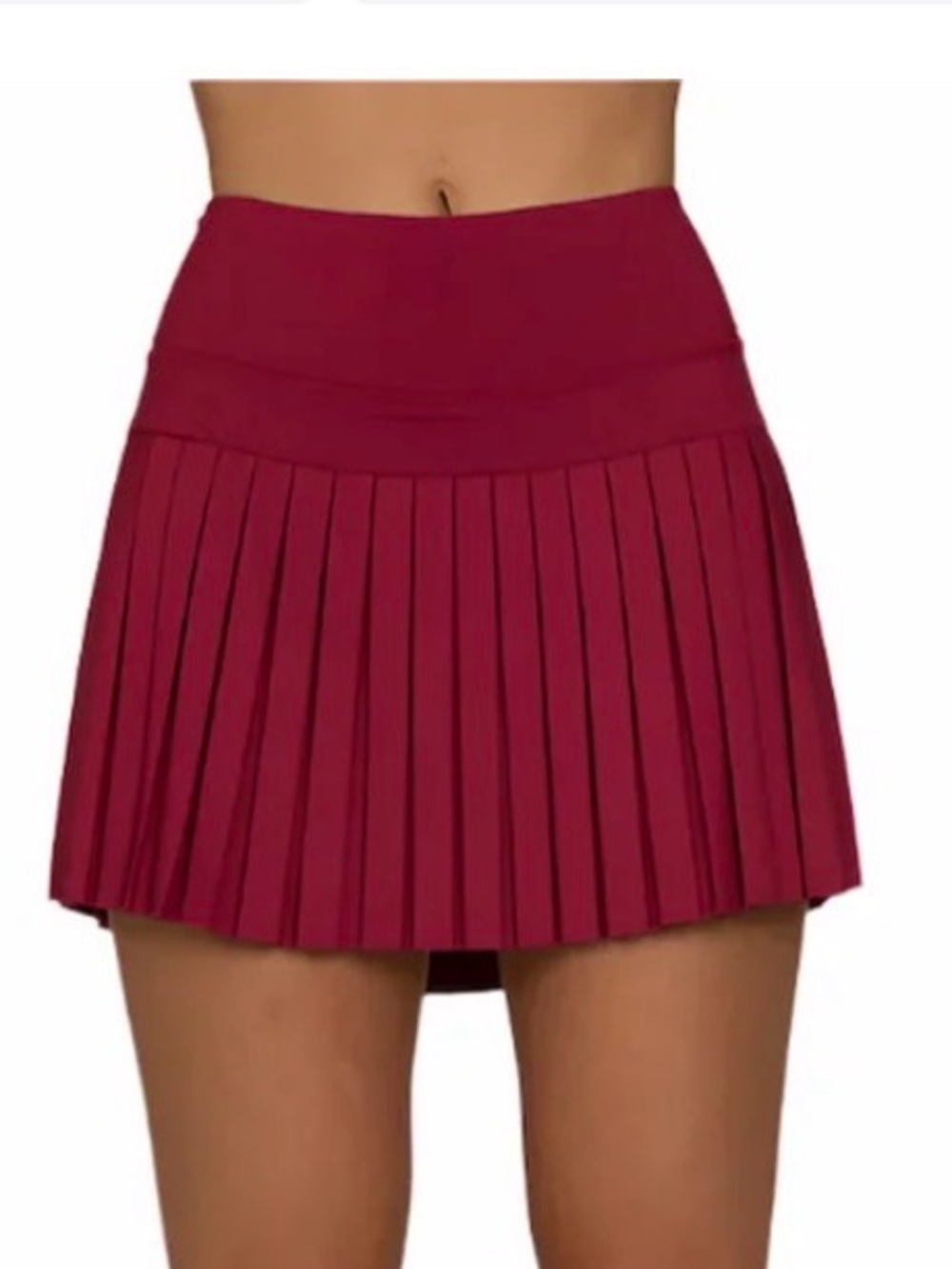 High-Waist Pleated Mini Skirt in Deep Crimson